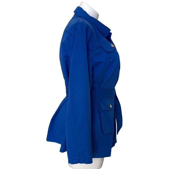 Draper James Women's Belted Utility Jacket 3X Blue Cotton Blend Gold Buttons - Picture 6 of 14